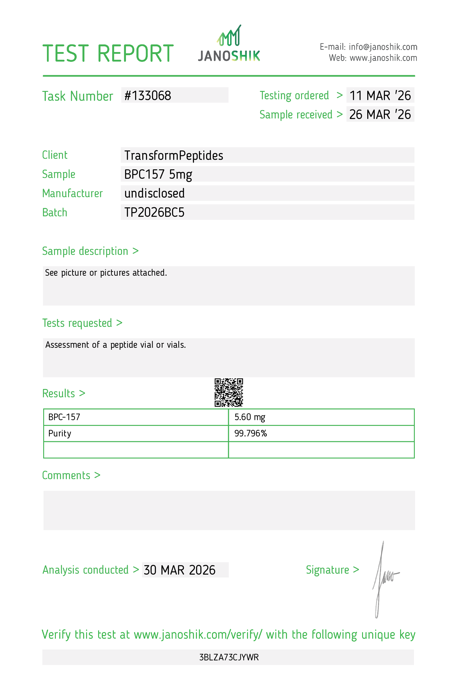 BPC-157 Certificate of Analysis