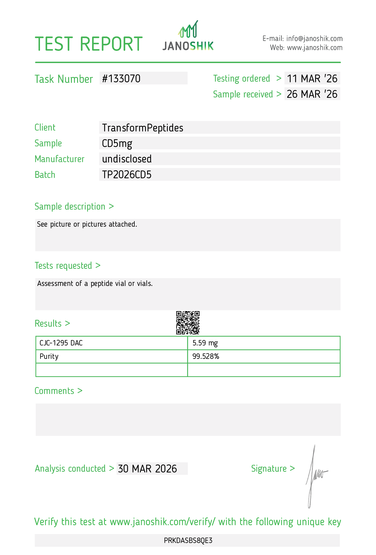 CJC-1295 DAC Certificate of Analysis