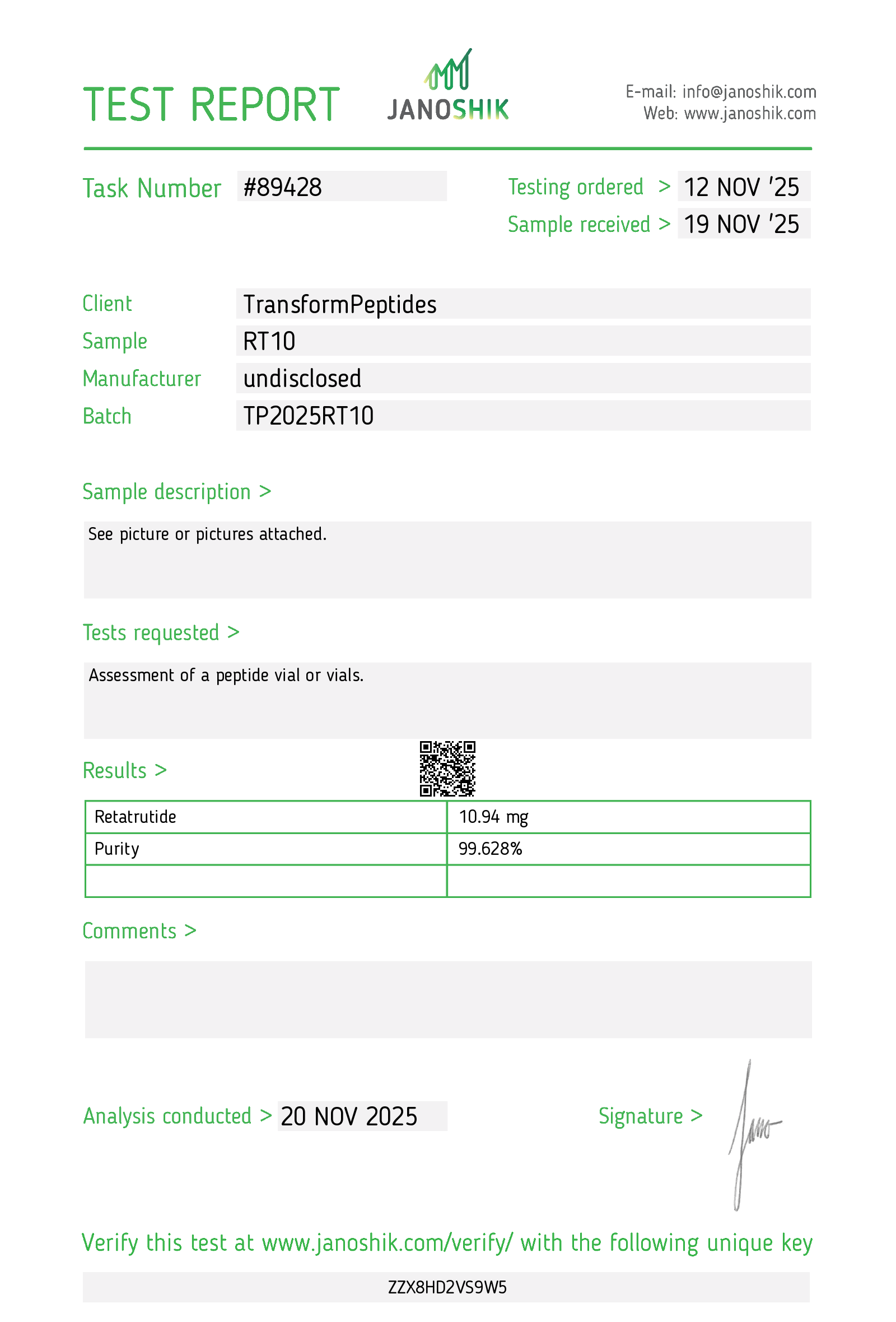 Retatrutide Certificate of Analysis